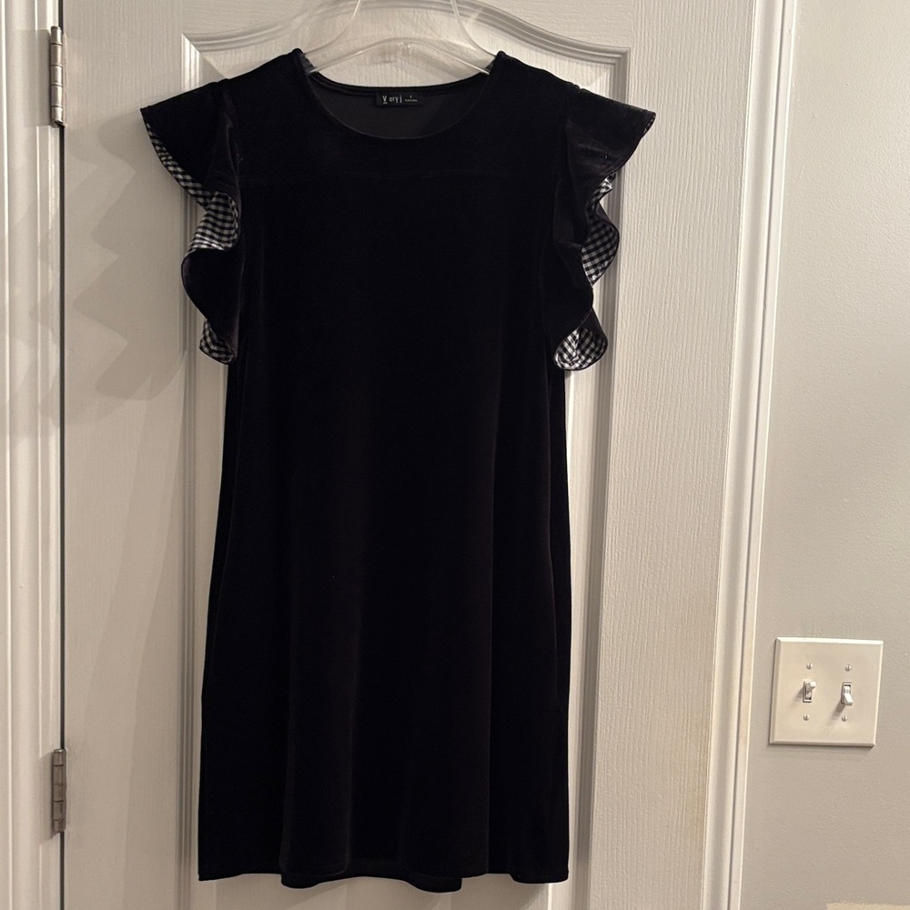 Very J Black Velveteen Dress with Ruffle Sleeves size S